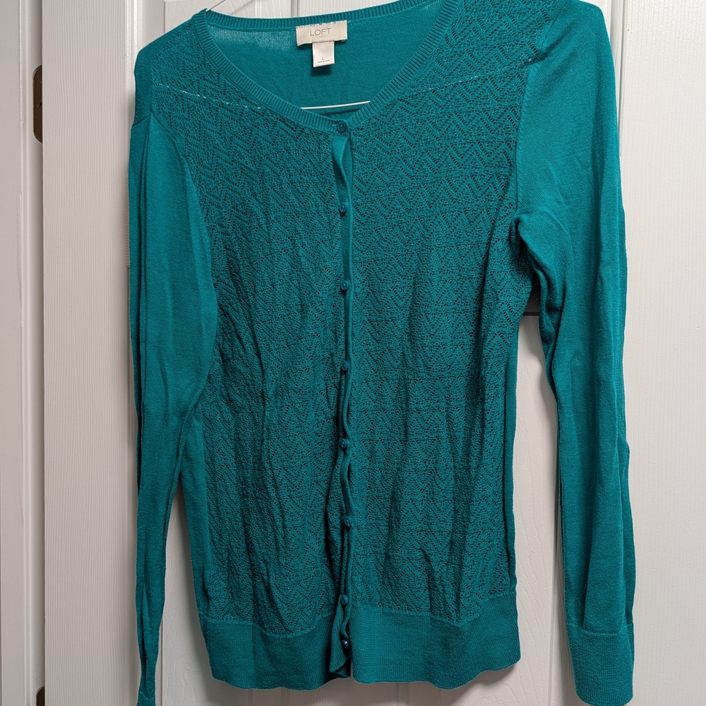 LOFT Green Knit Cardigan
